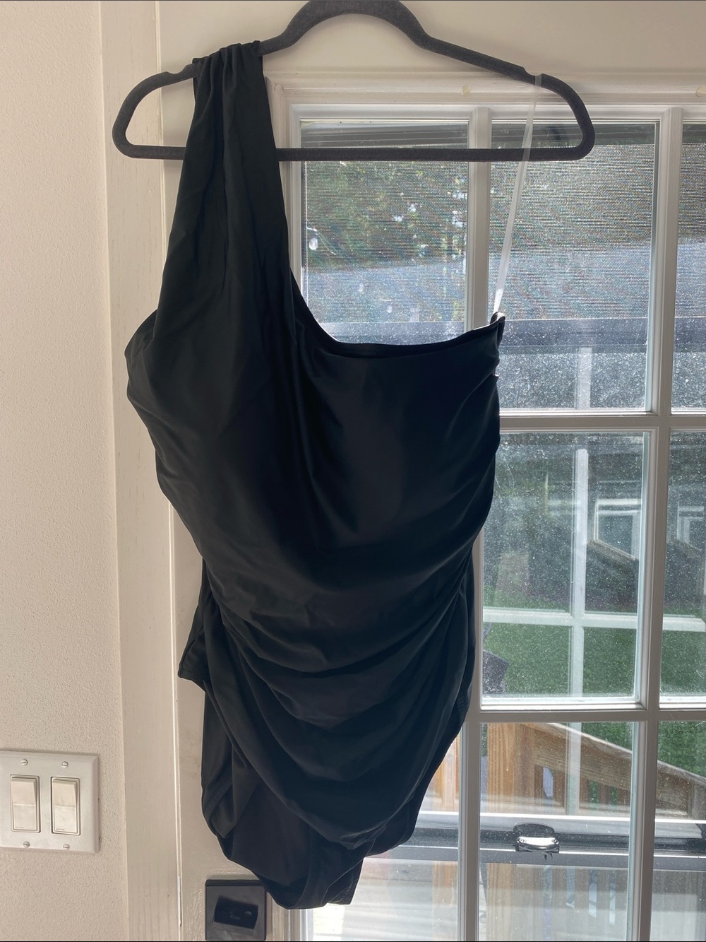 J. Crew Black One-Shoulder Ruched Swimsuit